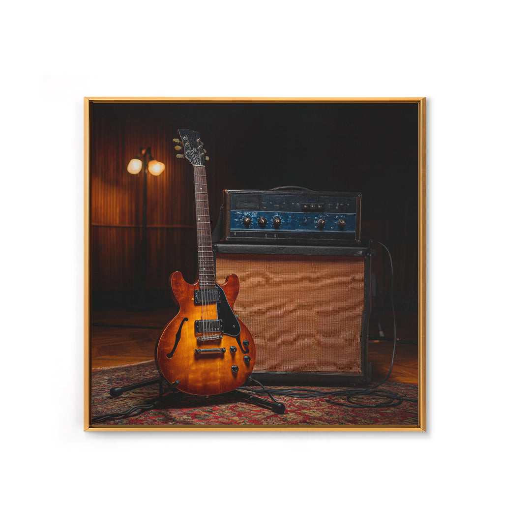 Electric Guitar Beside a Studio Amp Framed Canvas Print, Recording Studio Art, Music Decor, Studio Decor, Fine Art, Analog, RSA-1x1-52