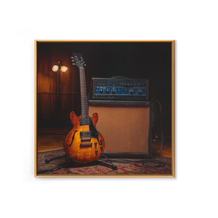 Electric Guitar Beside a Studio Amp Framed Canvas Print, Recording Studio Art, Music Decor, Studio Decor, Fine Art, Analog, RSA-1x1-52