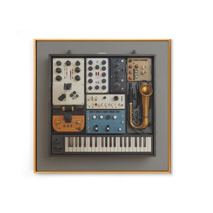 Analog Synthesizer Knobs and Cables Framed Canvas Print, Recording Studio Art, Downloadable Print, Studio Decor, Oil Painting, RSA-1x1-61