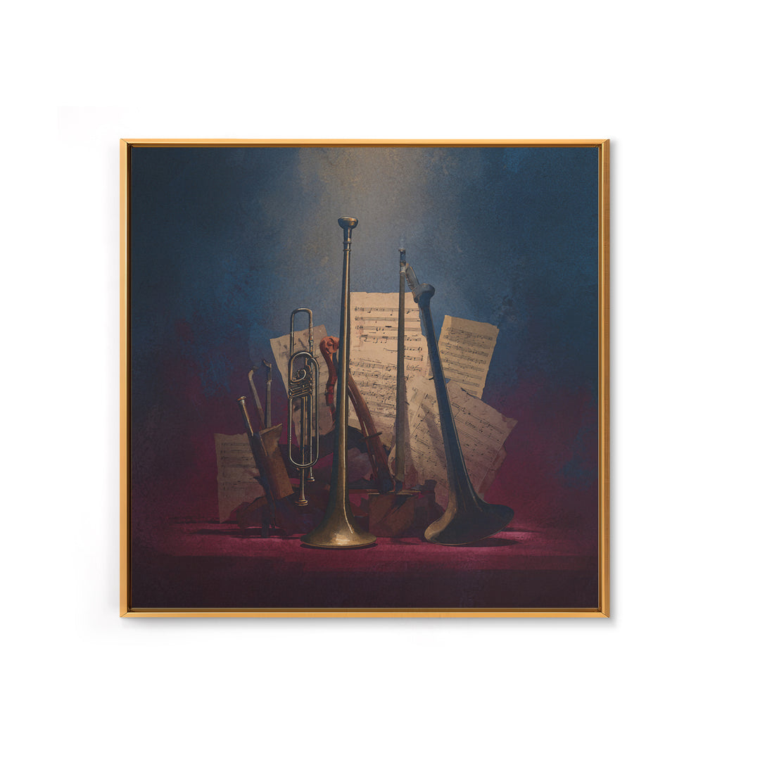 Conductor Baton and Sheet Shapes Without Text Framed Canvas Print, Recording Studio Art, Music Decor, Studio Decor, Analog, RSA-1x1-66