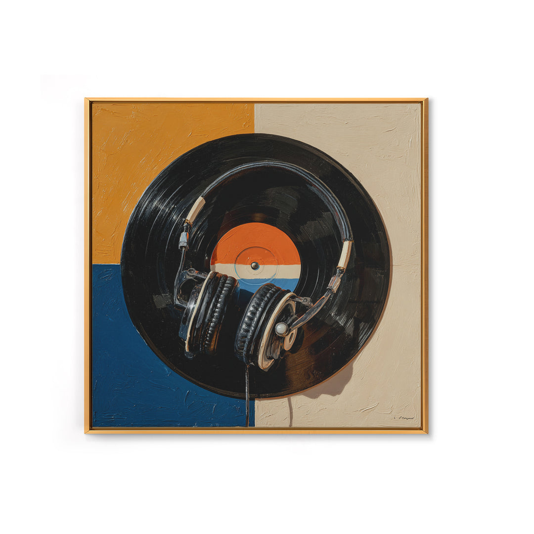 Headphones Resting on a Vinyl Record Canvas Print, Recording Studio Art, Modern Decor, Studio Decor, Fine Art, Analog, RSA-1x1-77