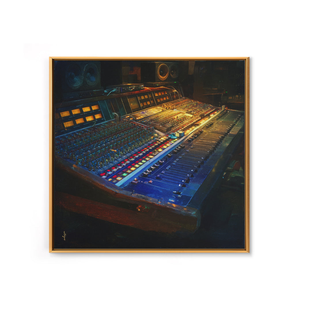 Mixing Console Faders Framed Canvas Print, Recording Studio Art, Rock Music Art, Studio Decor, Fine Art, Analog, Art Print, RSA-1x1-78