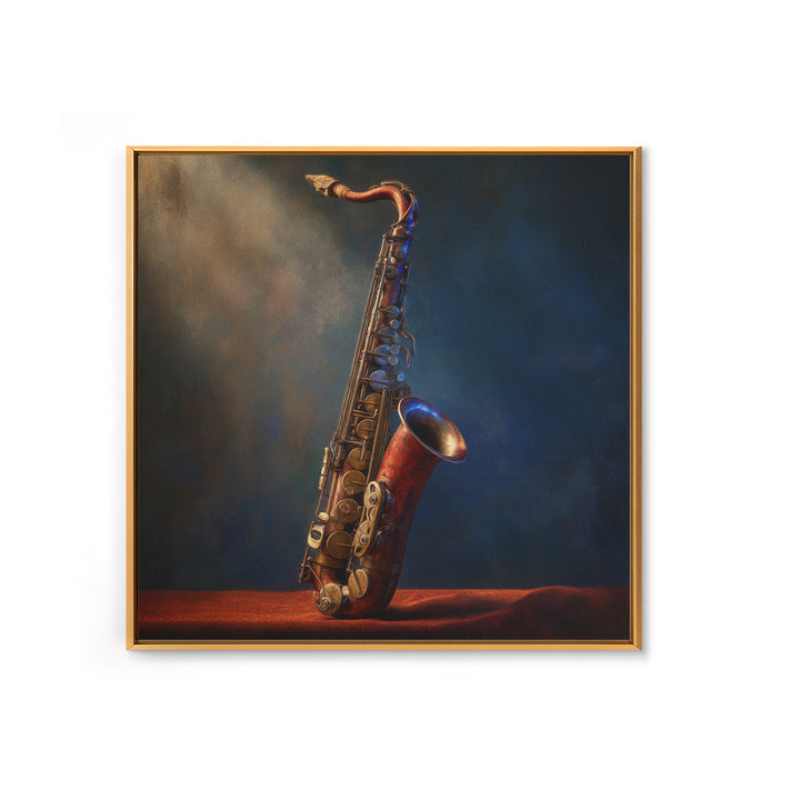 Brass Saxophone on Dark Velvet Framed Canvas Print, Recording Studio Art, Art Print, Studio Decor, Analog, Wall Sculpture, RSA-1x1-88