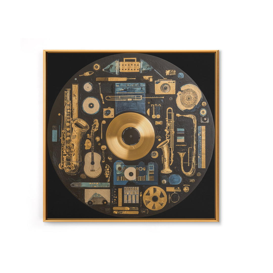 Gold Record Circular Composition Canvas Print, Recording Studio Art, Music Print, Studio Decor, Fine Art, Analog, RSA-1x1-95