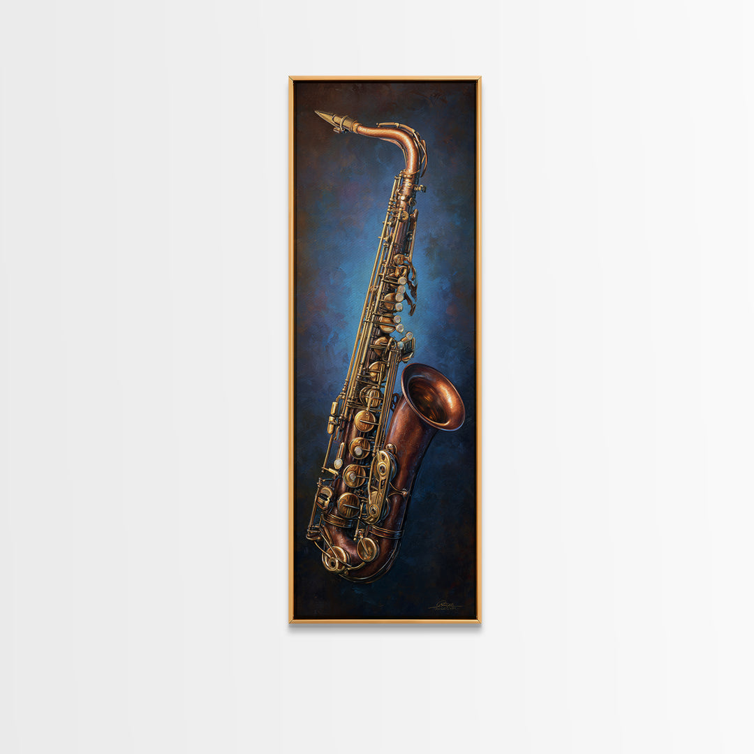Brass Saxophone on Dark Velvet Canvas Print, Recording Studio Art, Music Poster, Studio Decor, Analog, Headphones Poster, RSA-1x3-100