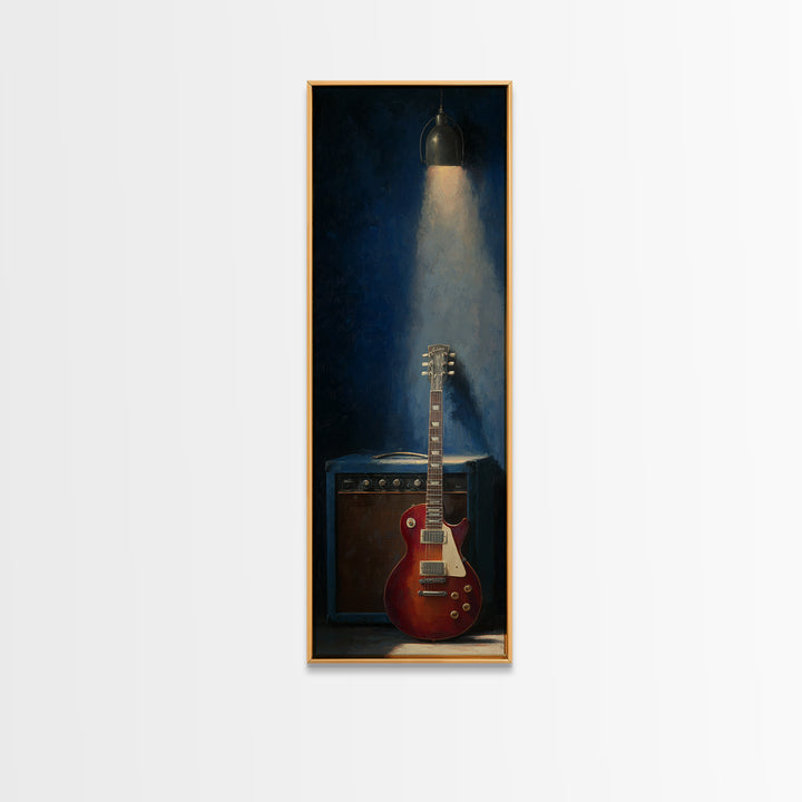 Electric Guitar Beside a Studio Amp Framed Canvas Print, Recording Studio Art, Wall Decor, Studio Decor, Fine Art, Analog, RSA-1x3-64