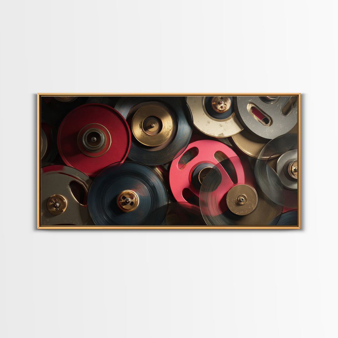 Tape Reels Spinning Through Smoky Light Canvas Print, Recording Studio Art, Music Posters, Studio Decor, Fine Art, Analog, RSA-2x1-63