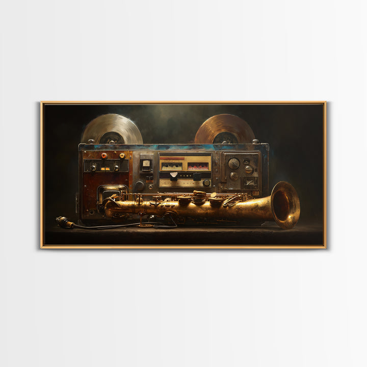 Tape Reels Spinning Through Smoky Light Framed Canvas Print, Recording Studio Art, Music Decor, Studio Decor, Fine Art, Analog, RSA-2x1-87