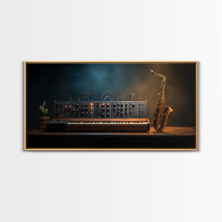 Analog Synthesizer Knobs and Cables Framed Canvas Print, Recording Studio Art, Statement Artwork, Studio Decor, Analog, RSA-2x1-9