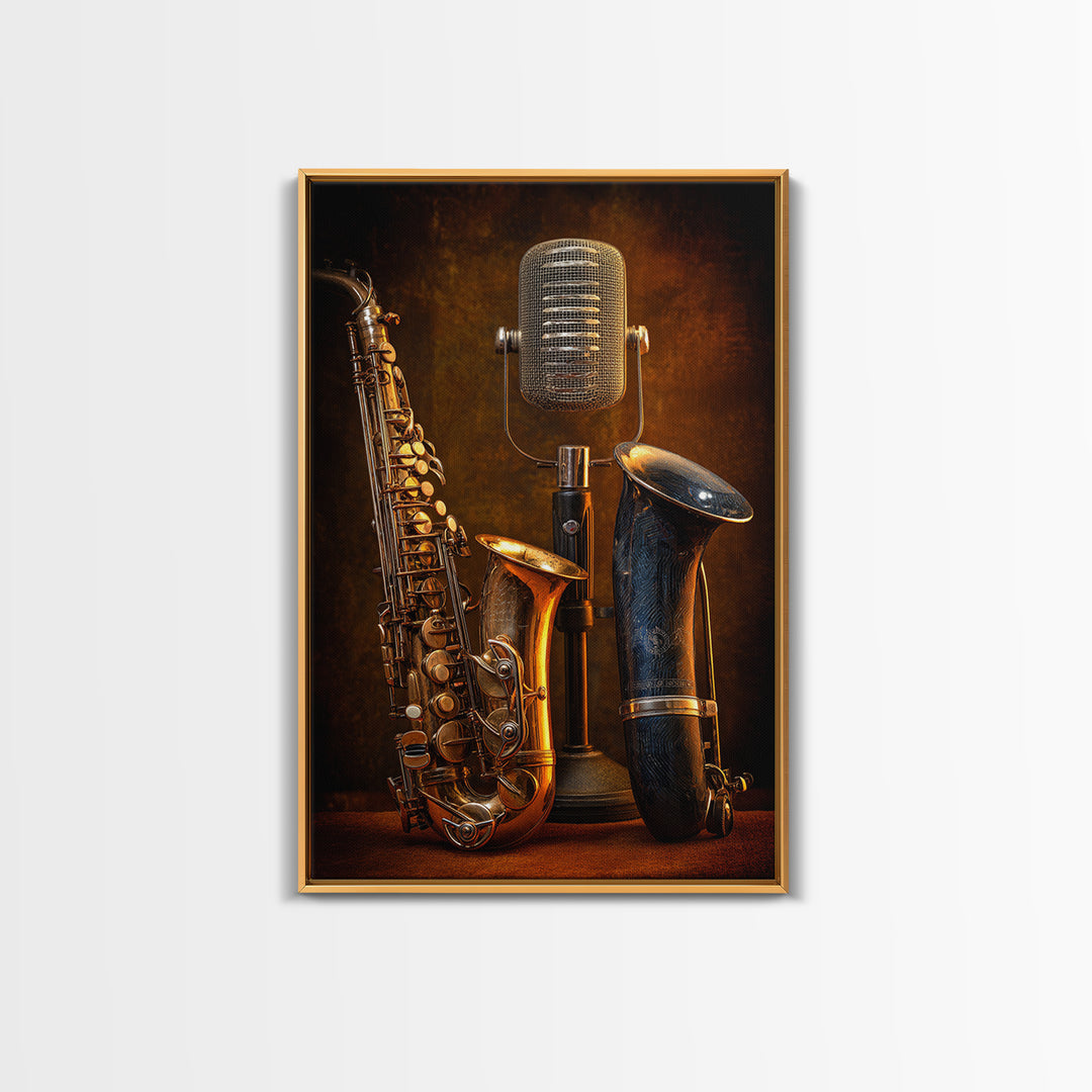 Jazz Trumpet and Microphone Still Life Canvas Print, Recording Studio Art, Youtube Studio Decor, Studio Decor, Fine Art, Analog, RSA-2x3-15