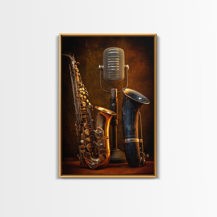 Jazz Trumpet and Microphone Still Life Canvas Print, Recording Studio Art, Youtube Studio Decor, Studio Decor, Fine Art, Analog, RSA-2x3-15
