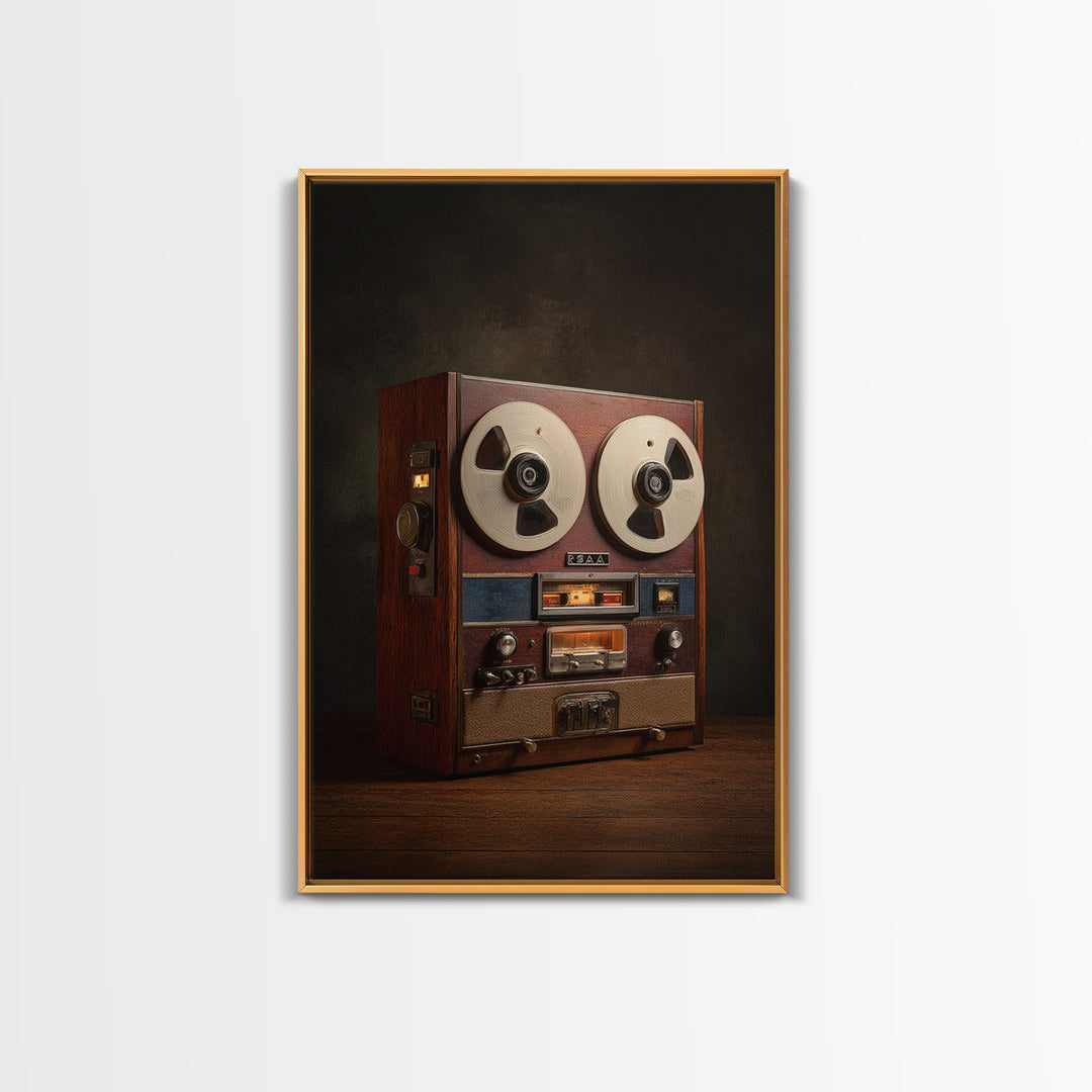 Reel to Reel Tape Machine Framed Canvas Print, Recording Studio Art, Luxury Decor, Studio Decor, Analog, Modern Wall Art, RSA-2x3-34