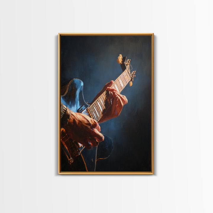 Musician Hands on Guitar Strings Framed Canvas Print, Recording Studio Art, Modern Decor, Studio Decor, Abstract Art, Analog, RSA-2x3-47
