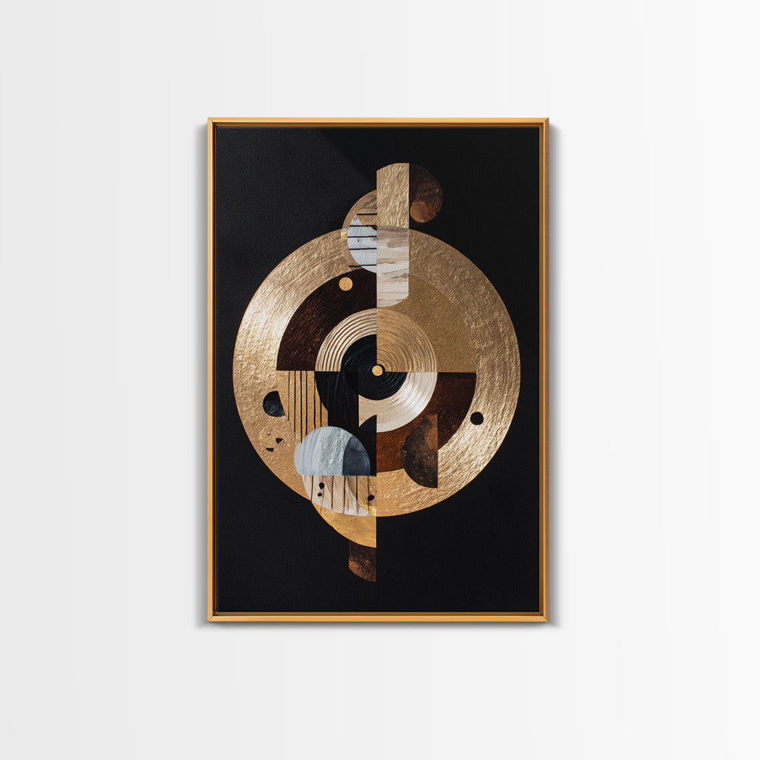 Gold Record Circular Composition Framed Canvas Print, Recording Studio Art, Music Print, Studio Decor, Fine Art, Analog, RSA-2x3-55