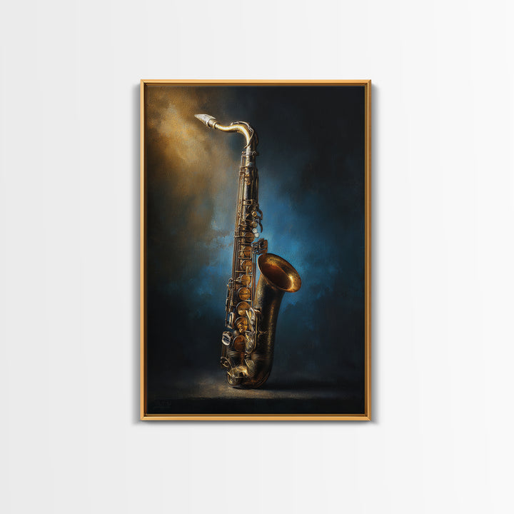 Brass Saxophone on Dark Velvet Canvas Print, Recording Studio Art, Neutral Decor, Studio Decor, Oil Painting, Analog, RSA-2x3-72