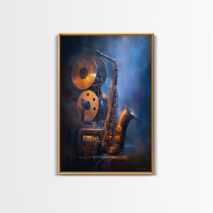 Tape Reels Spinning Through Smoky Light Framed Canvas Print, Recording Studio Art, Room Decor, Studio Decor, Fine Art, Analog, RSA-2x3-75