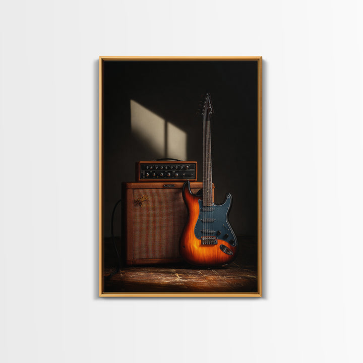 Electric Guitar Beside a Studio Amp Framed Canvas Print, Recording Studio Art, Music Art, Studio Decor, Fine Art, Analog, RSA-2x3-84