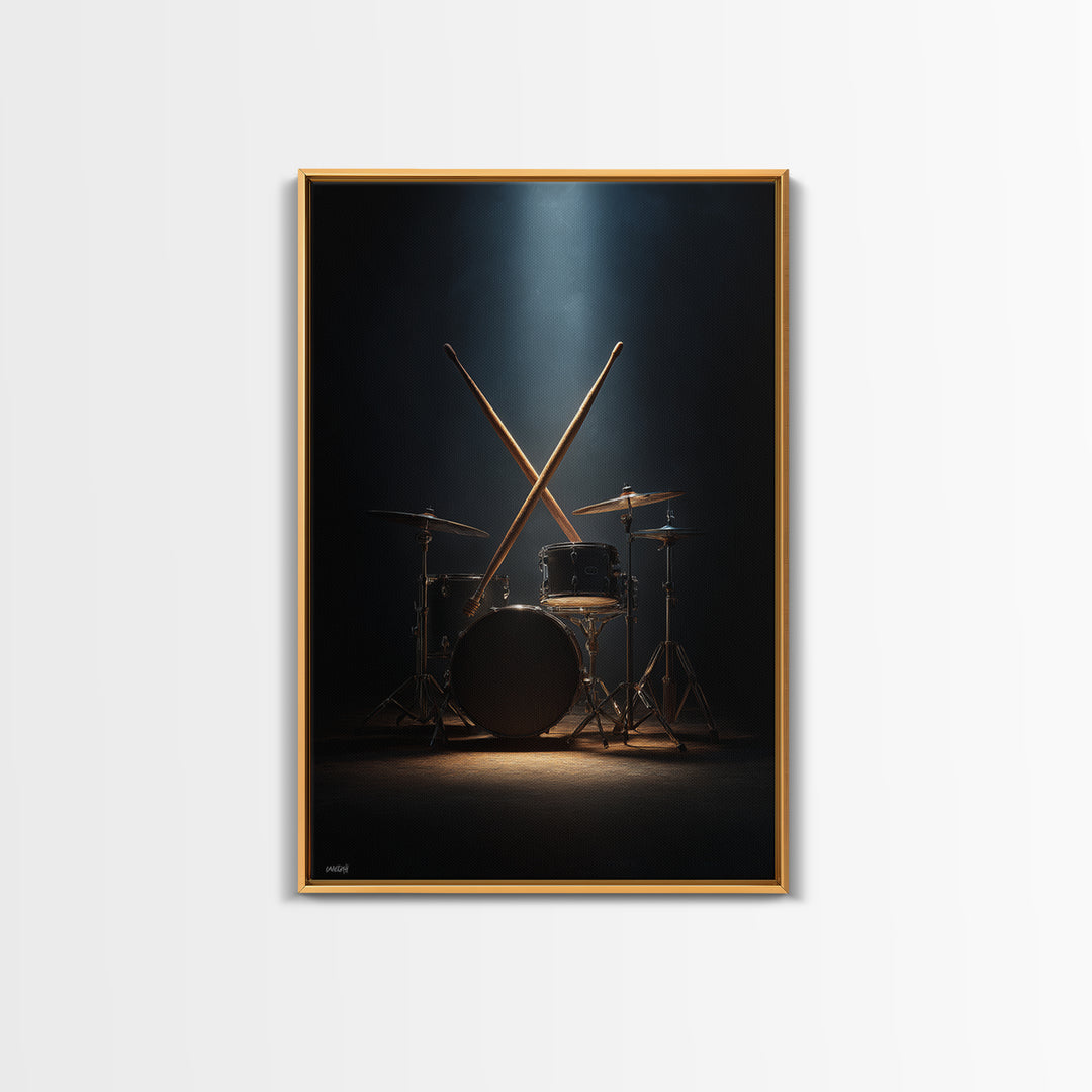 Drumsticks Crossed over Snare Drum Framed Canvas Print, Recording Studio Art, Wall Decor, Studio Decor, Fine Art, Analog, RSA-2x3-90