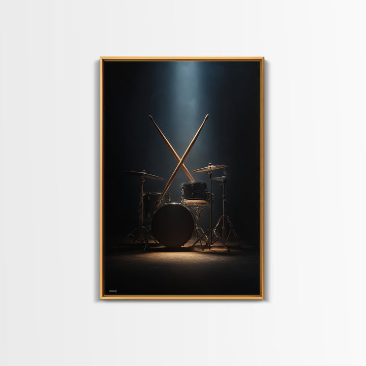 Drumsticks Crossed over Snare Drum Framed Canvas Print, Recording Studio Art, Wall Decor, Studio Decor, Fine Art, Analog, RSA-2x3-90
