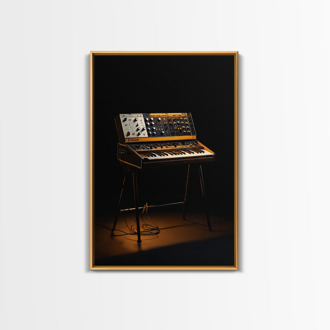 Analog Synthesizer Knobs and Cables Framed Canvas Print, Recording Studio Art, Mid Century Modern, Studio Decor, Analog, RSA-2x3-93