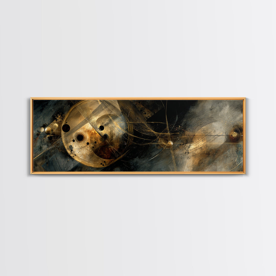 Soundwave Abstract with Black and Gold Lines Canvas Print, Recording Studio Art, Gallery Decor, Studio Decor, Abstract Art, RSA-3x1-19