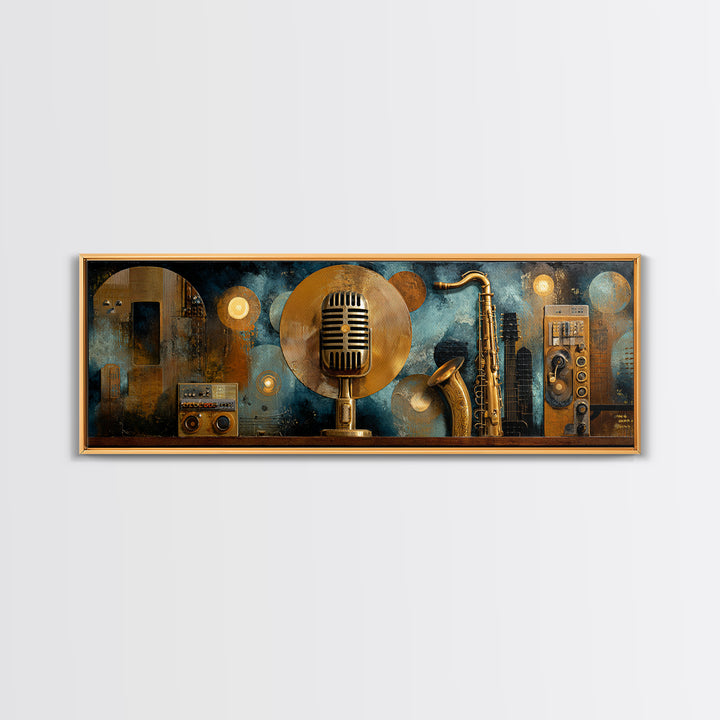 Gold Record Circular Composition Framed Canvas Print, Recording Studio Art, Mid Century Modern, Studio Decor, Fine Art, Analog, RSA-3x1-87