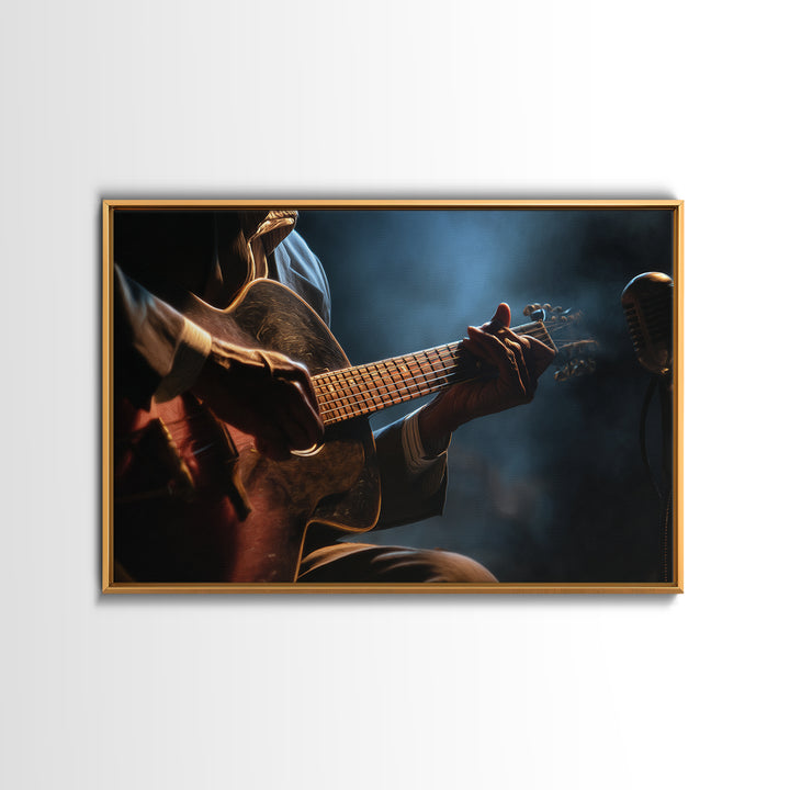 Musician Hands on Guitar Strings Framed Canvas Print, Recording Studio Art, Digital Download Art, Studio Decor, Analog, RSA-3x2-19