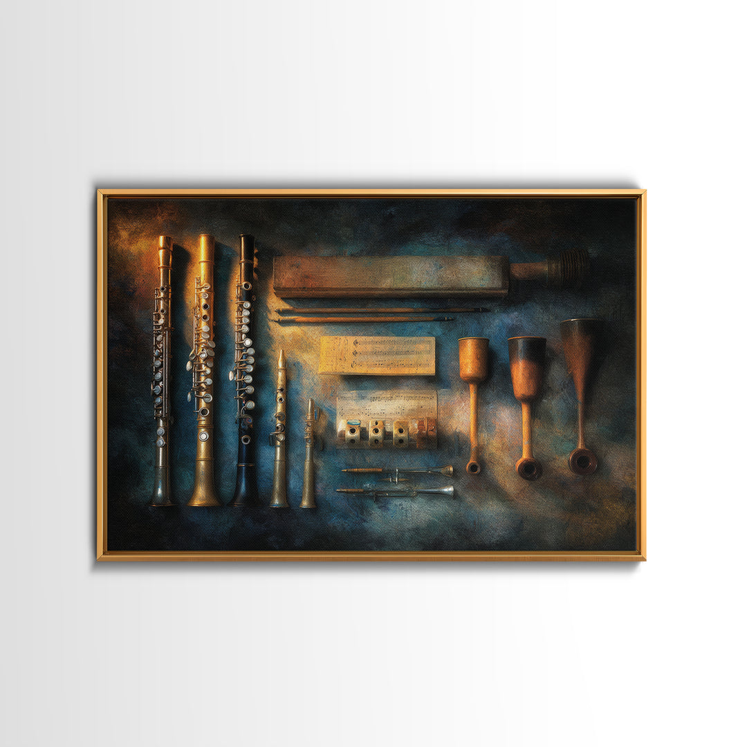 Conductor Baton and Sheet Shapes Without Text Canvas Print, Recording Studio Art, Retro Wall Art, Studio Decor, Analog, RSA-3x2-46