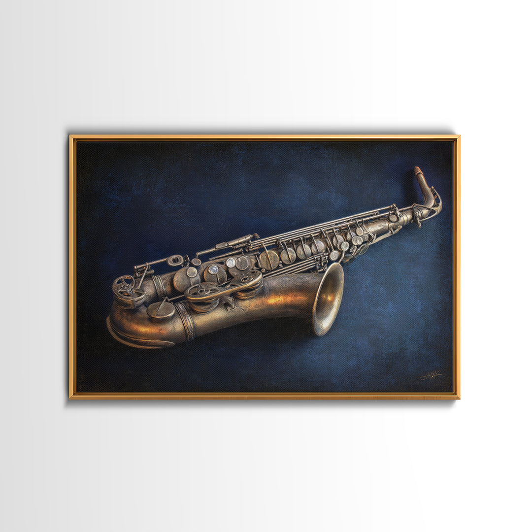Brass Saxophone on Dark Velvet Canvas Print, Recording Studio Art, Headphones Poster, Studio Decor, Fine Art, Analog, RSA-3x2-68