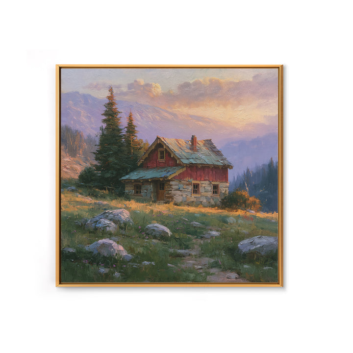 Mountain Cabin Landscape Canvas Print, Rustic Art, Wood Wall Art, Farmhouse Decor, Fine Art, Rustic, Eclectic Wall Art, RUS-1x1-3