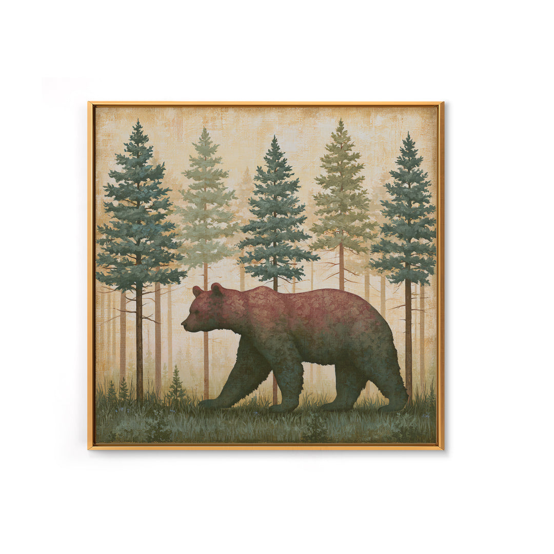 Bear Silhouette Among Pine Trees Canvas Print, Rustic Art, 3d Wall Art, Farmhouse Decor, Fine Art, Rustic, Living Room Art, RUS-1x1-31