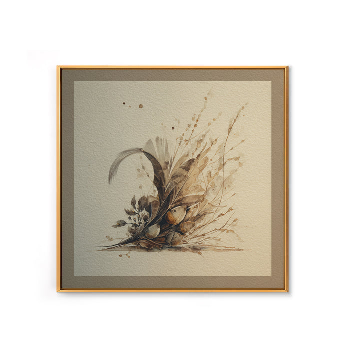 Pheasant Feathers and Acorns Arrangement Framed Canvas Print, Rustic Art, Luxury Decor, Farmhouse Decor, Fine Art, Rustic, RUS-1x1-40