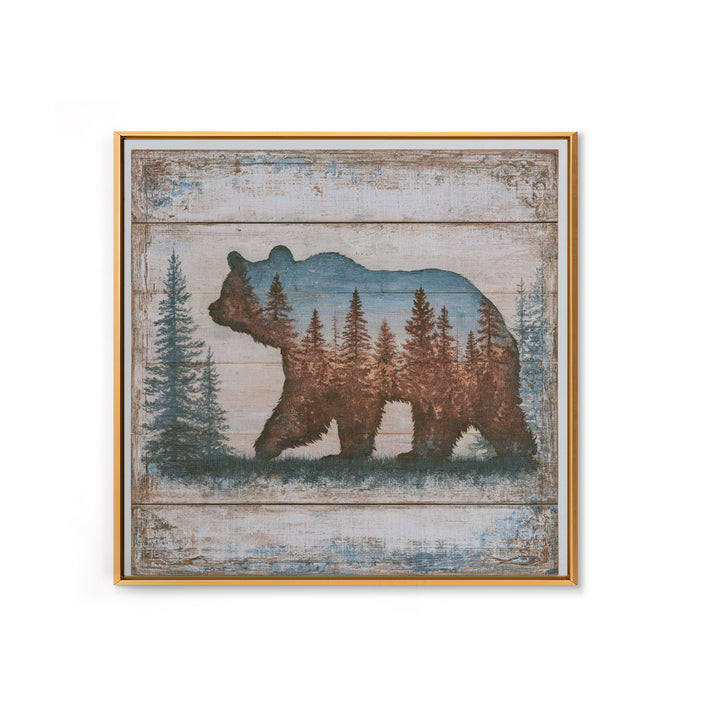 Bear Silhouette Among Pine Trees Canvas Print, Rustic Art, Downloadable Art, Farmhouse Decor, Watercolor Art, Rustic, RUS-1x1-55