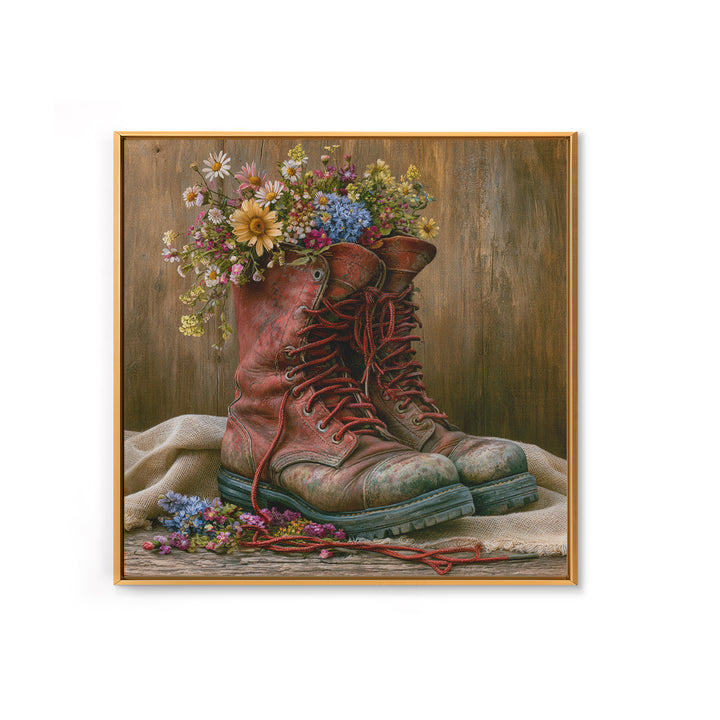 Old Boots Filled Framed Canvas Print, Rustic Art, Gallery Decor, Farmhouse Decor, Fine Art, Rustic, Contemporary Art, RUS-1x1-78