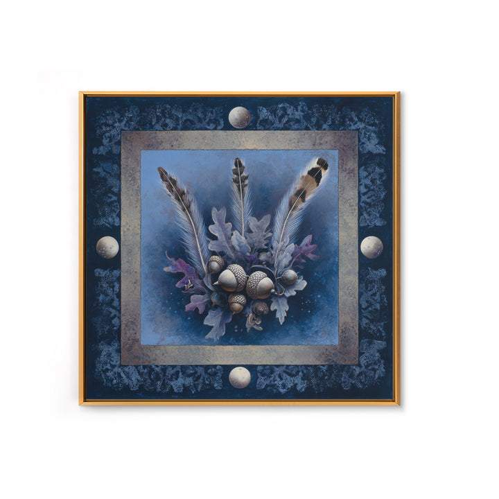 Pheasant Feathers and Acorns Arrangement Framed Canvas Print, Rustic Art, Textured Painting, Farmhouse Decor, Fine Art, Rustic, RUS-1x1-88