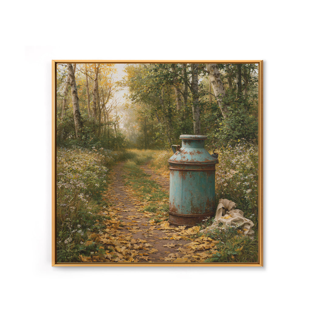 Forest Path with Golden Autumn Leaves Canvas Print, Rustic Art, Downloadable Art, Farmhouse Decor, Oil Painting, Rustic, RUS-1x1-90