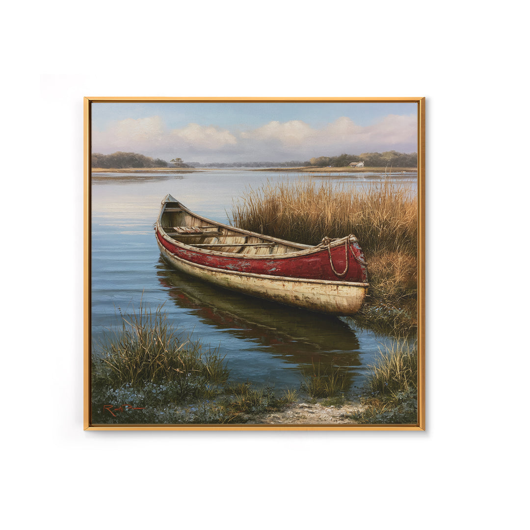 Old Canoe Pulled Onto a Lake Shore Canvas Print, Rustic Art, Downloadable Art, Farmhouse Decor, Fine Art, Rustic, RUS-1x1-92