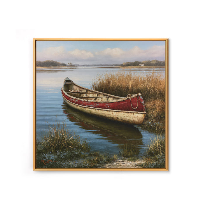 Old Canoe Pulled Onto a Lake Shore Canvas Print, Rustic Art, Downloadable Art, Farmhouse Decor, Fine Art, Rustic, RUS-1x1-92
