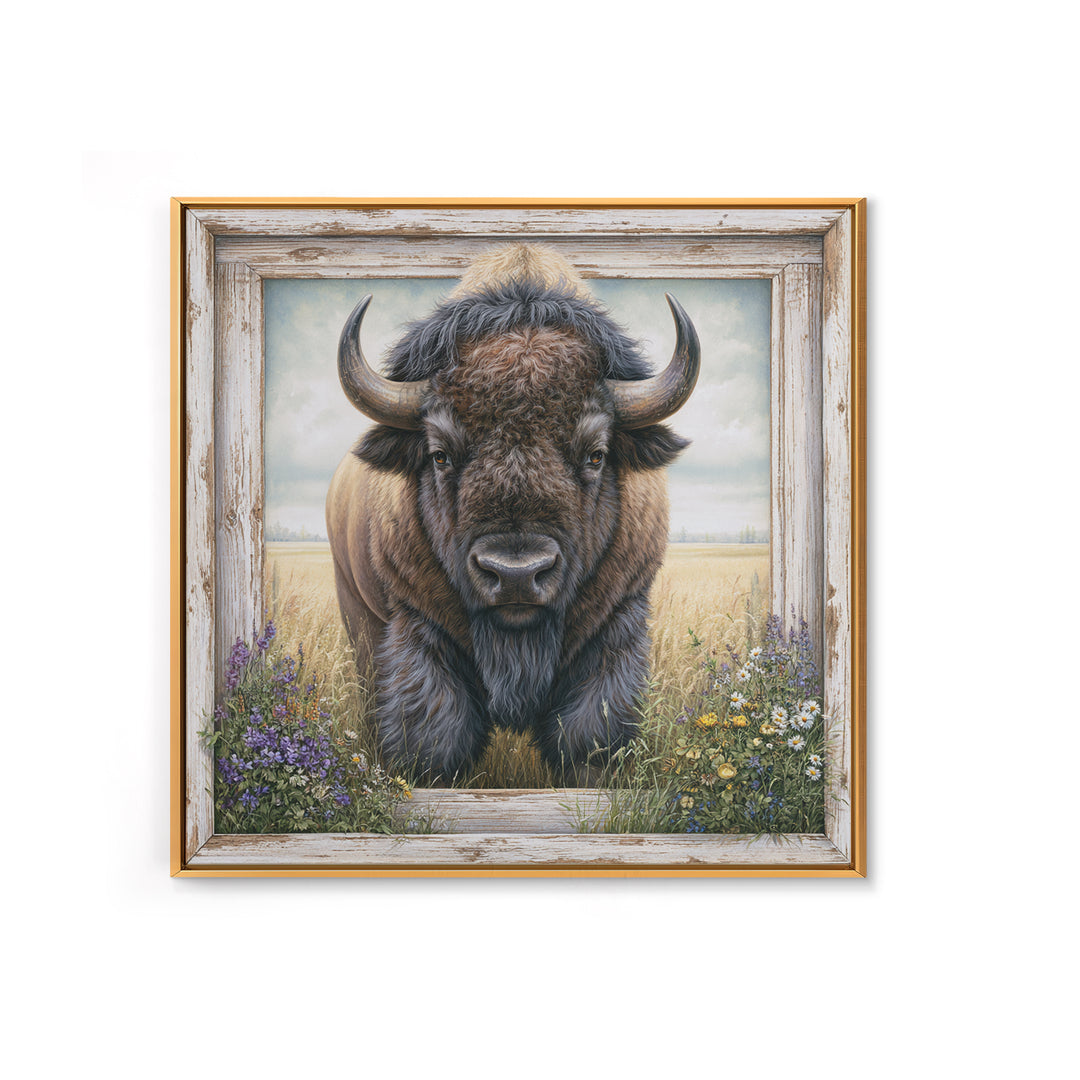Buffalo Portrait with Western Texture Canvas Print, Rustic Art, Living Room Art, Farmhouse Decor, Fine Art, Rustic, RUS-1x1-94