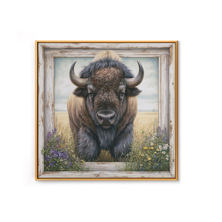 Buffalo Portrait with Western Texture Canvas Print, Rustic Art, Living Room Art, Farmhouse Decor, Fine Art, Rustic, RUS-1x1-94