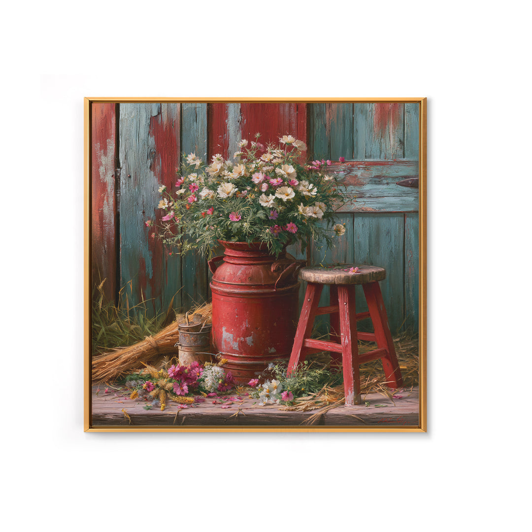 Weathered Barn Wood and Wildflower Still Life Canvas Print, Rustic Art, Wall Art, Farmhouse Decor, Rustic, Living Room Decor, RUS-1x1-97