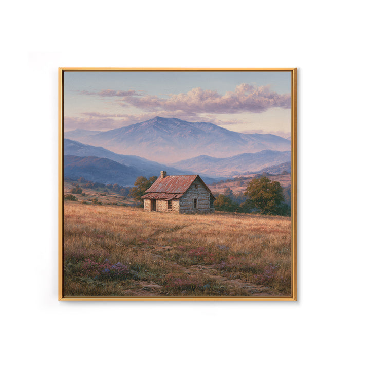 Mountain Cabin Landscape Canvas Print, Rustic Art, Wall Art, Farmhouse Decor, Oil Painting, Rustic, Living Room Decor, RUS-1x1-99