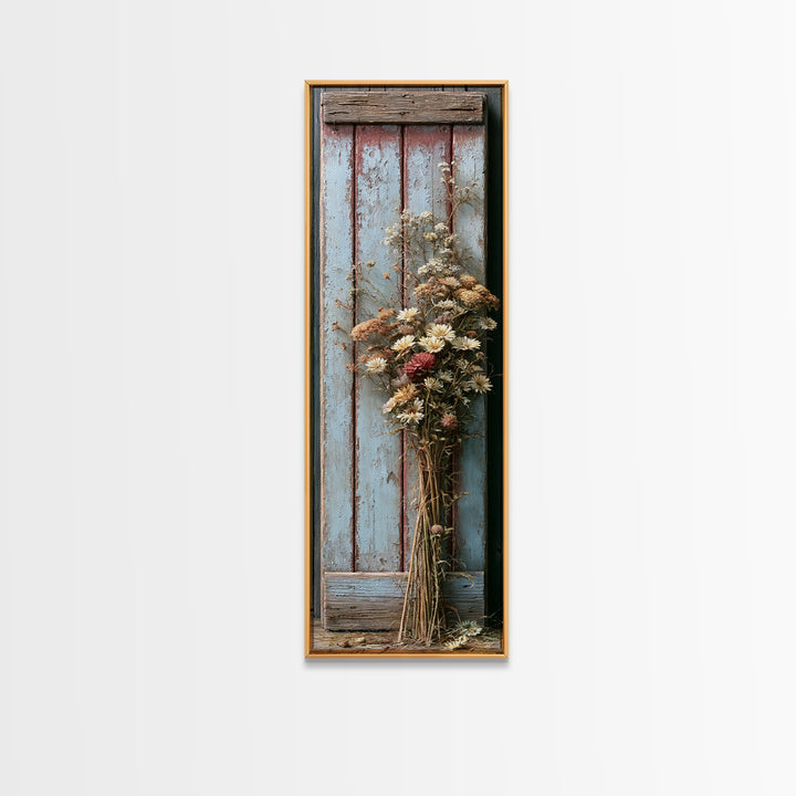 Weathered Barn Wood and Wildflower Still Life Canvas Print, Rustic Art, Fine Art Print, Farmhouse Decor, Oil Painting, Rustic, RUS-1x3-13