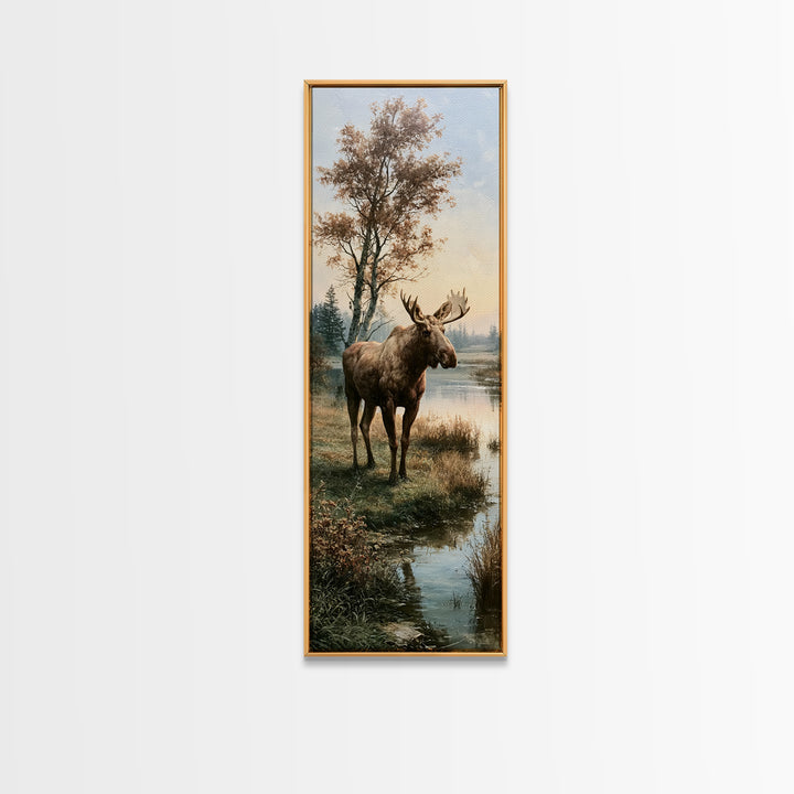 Moose Standing by a Quiet Lake Canvas Print, Rustic Art, Gallery Decor, Farmhouse Decor, Fine Art, Rustic, Contemporary Art, RUS-1x3-21