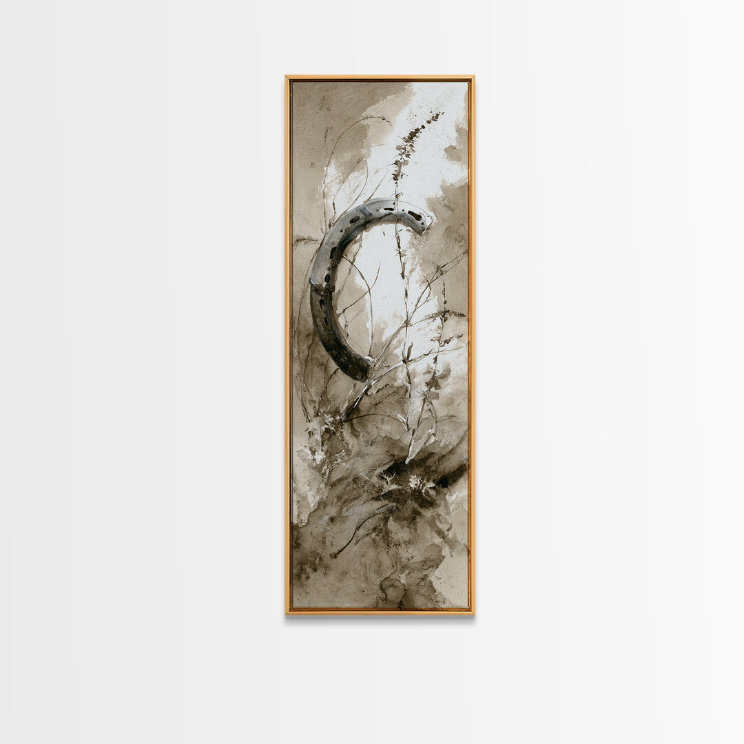 Rusty Horseshoe and Rope Composition Canvas Print, Rustic Art, Painting, Farmhouse Decor, Fine Art, Rustic, Boho Wall Art, RUS-1x3-25