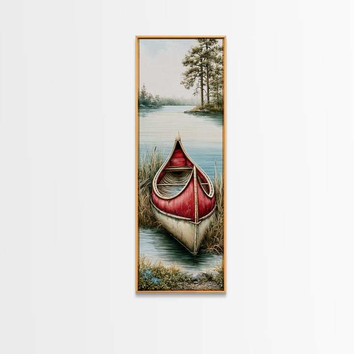 Old Canoe Pulled Onto a Lake Shore Canvas Print, Rustic Art, Textured Painting, Farmhouse Decor, Fine Art, Rustic, RUS-1x3-32