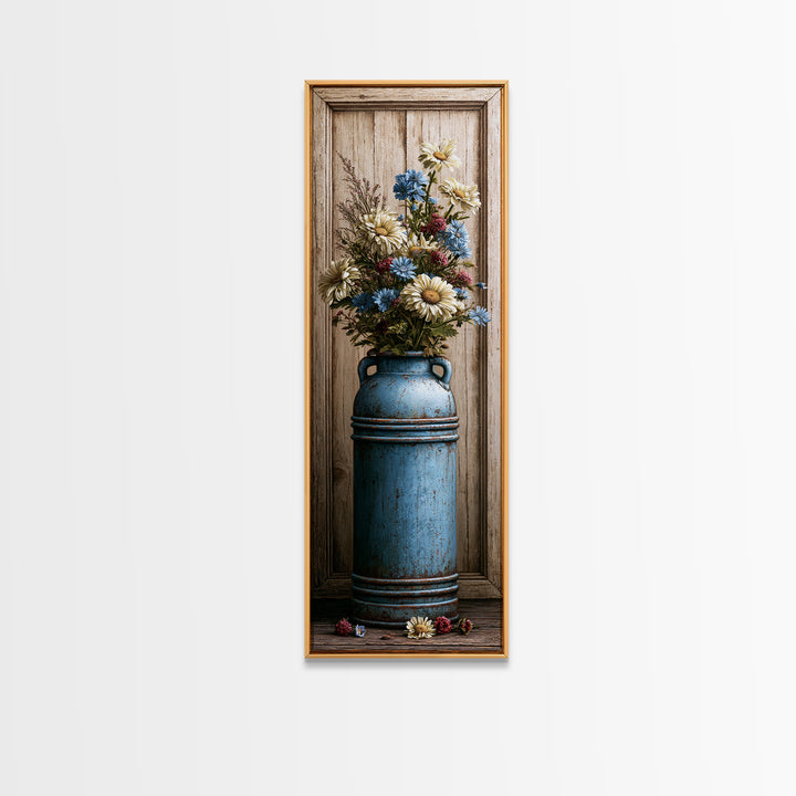 Weathered Barn Wood and Wildflower Still Life Canvas Print, Rustic Art, Fine Art Print, Farmhouse Decor, Oil Painting, Rustic, RUS-1x3-37