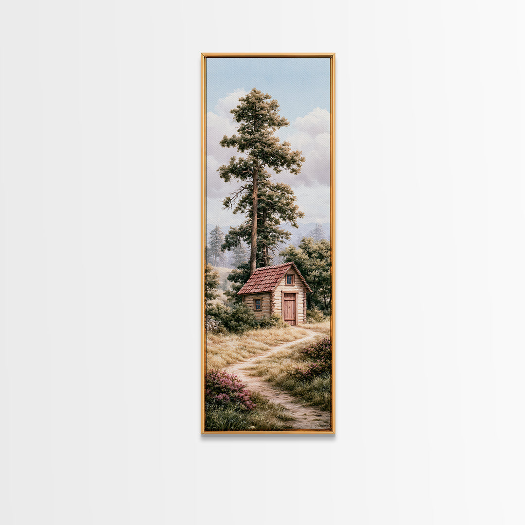 Mountain Cabin Landscape Canvas Print, Rustic Art, Printable Wall Art, Farmhouse Decor, Oil Painting, Rustic, Wood Art, RUS-1x3-39