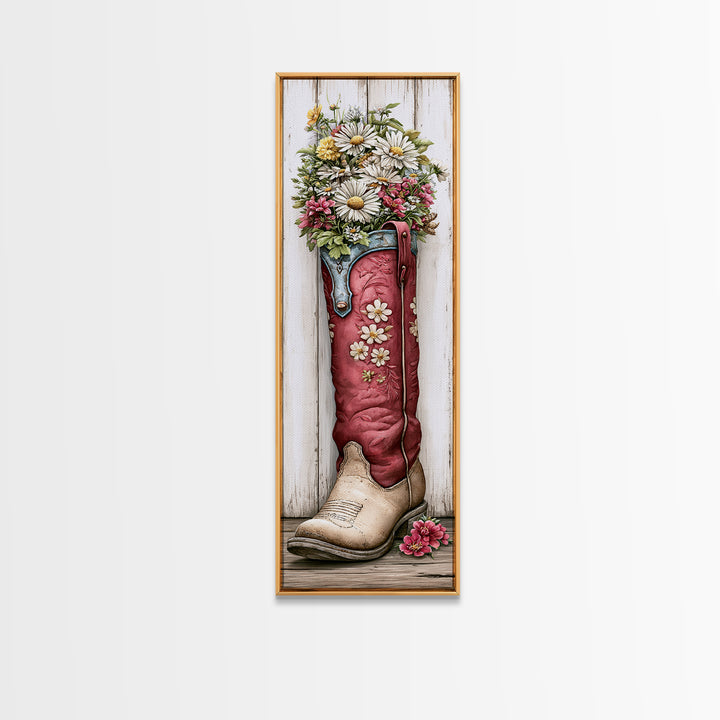 Old Boots Filled Canvas Print, Rustic Art, Landscape Art, Farmhouse Decor, Oil Painting, Rustic, Room Decor, Textured Painting, RUS-1x3-42