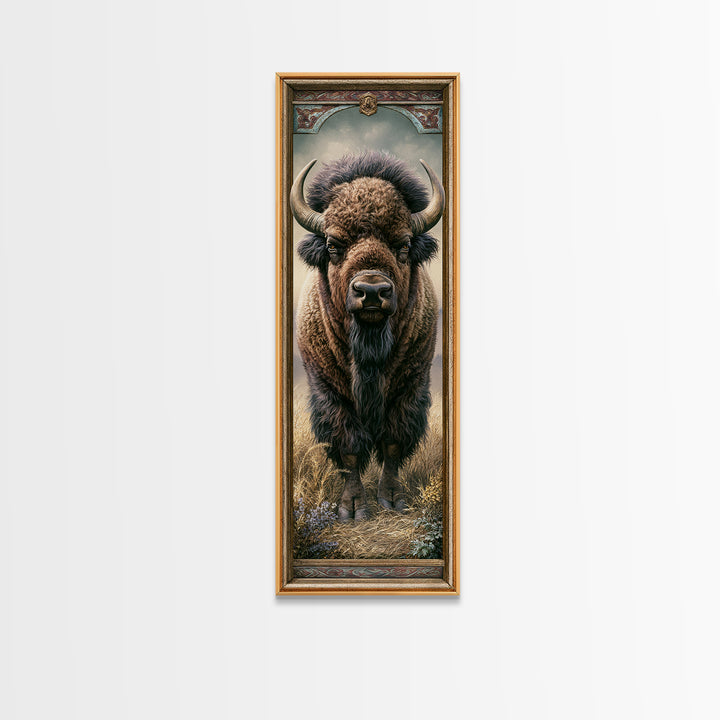 Buffalo Portrait with Western Texture Framed Canvas Print, Rustic Art, Gallery Wall Art, Farmhouse Decor, Fine Art, Rustic, RUS-1x3-58